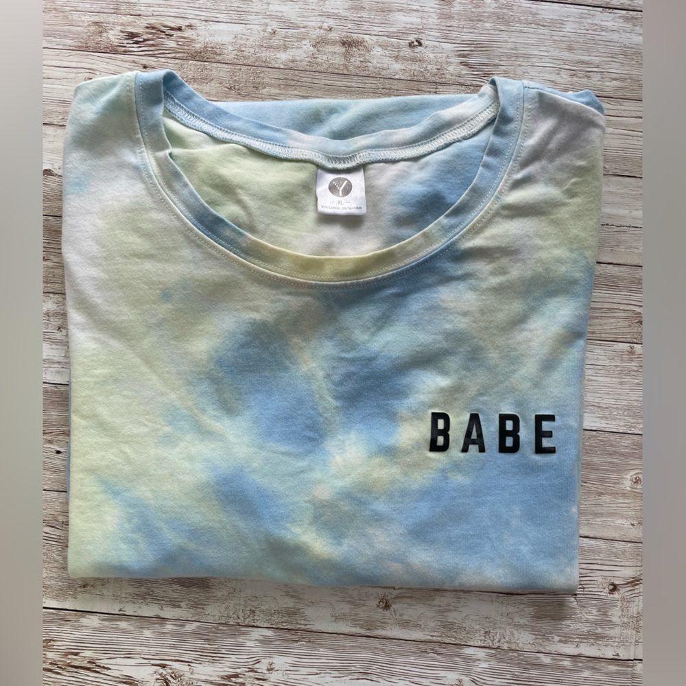 RESERVED VVA BABE Women's Tie Dye T-Shirt Short Sleeve Tee Top Blue Green XL - Picture 2 of 7